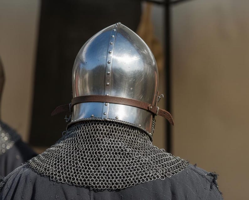 Medieval knight Hundsgugel helmet for SCA and LARP combat with functional visor