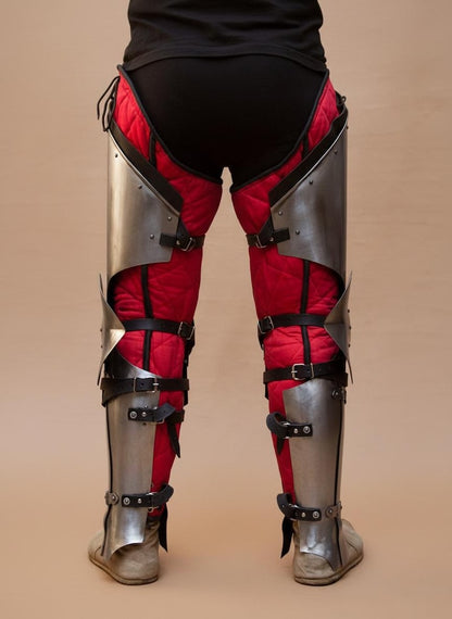 Medieval knight leg armor with genuine leather straps for cosplay