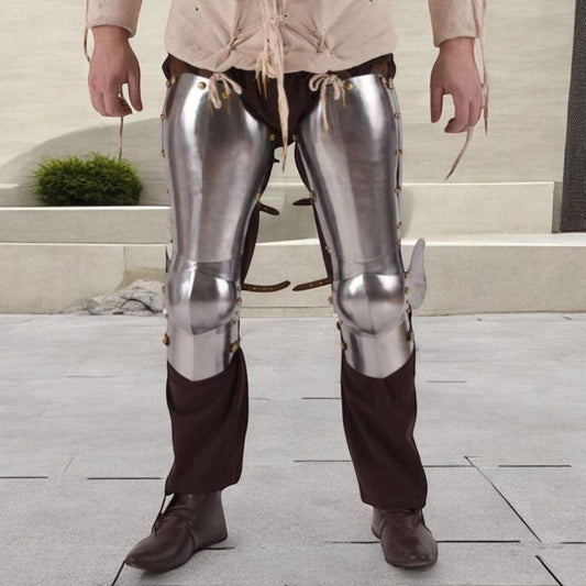 Medieval knight leg armor with steel cuisses for LARP and cosplay protection