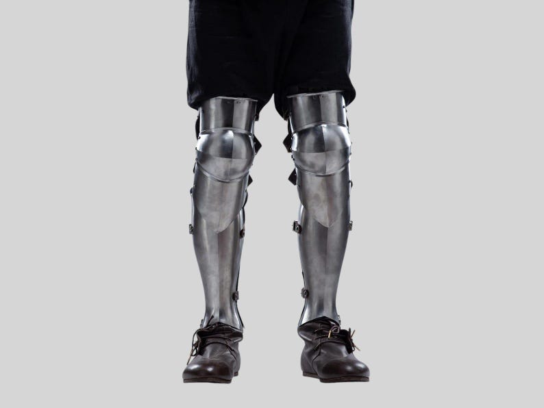 Medieval Knight Leg Greaves with Knee Caps in polished steel finish for LARP and cosplay