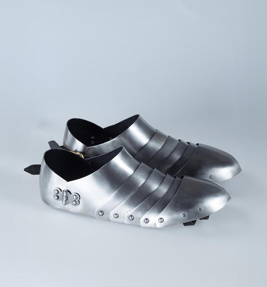 Front view of Medieval Knight Armor Steel Milanese Sabatons for LARP & cosplay