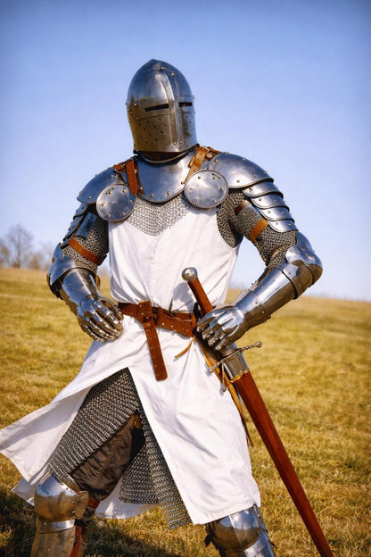 Medieval Knights Templar Set featuring wearable chainmail and plate armor inspired by classic European knight armor designs.