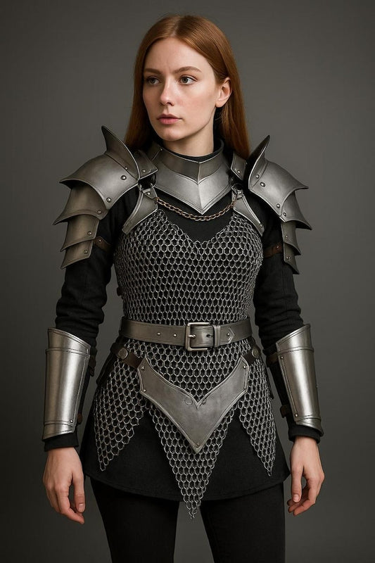 Medieval Lady Armor with Brave Lady Chainmail and Pauldrons for Women Cosplay and LARP