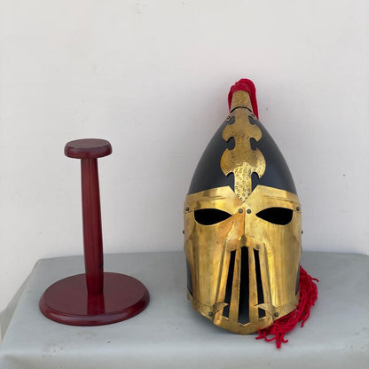 Rear view of medieval LOTR helmet replica with fantasy armor design