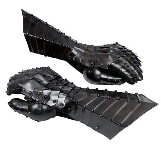 Medieval Nazgul fantasy black gauntlets with gothic knight design for cosplay and Halloween costume