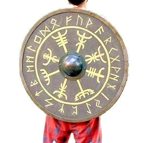 Back view of medieval Viking shield showing straps, ideal for decor or costume use
