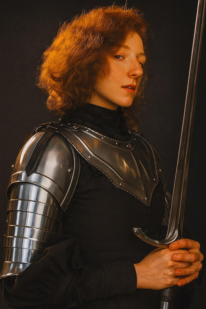 Medieval Steel Armor Pauldron Gorget Set displayed for cosplay, costume design, and themed events