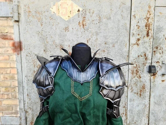 Front View of Medieval Pauldrons and Gorget Shoulder Armor Set – Steel Knight Replica by Artisans Hub

