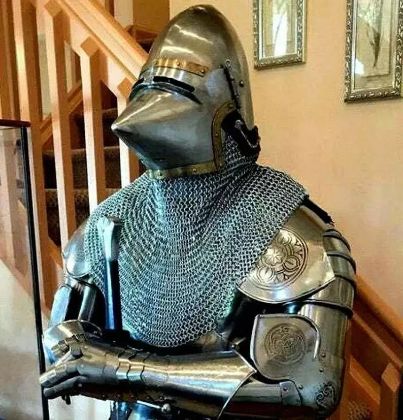 Medieval Pig Face Armor Suit Hounskull Bascinet Knight Battle Helmet full size display