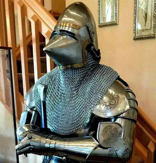 Medieval Pig Face Armor Suit Hounskull Bascinet Knight Battle Helmet full size display