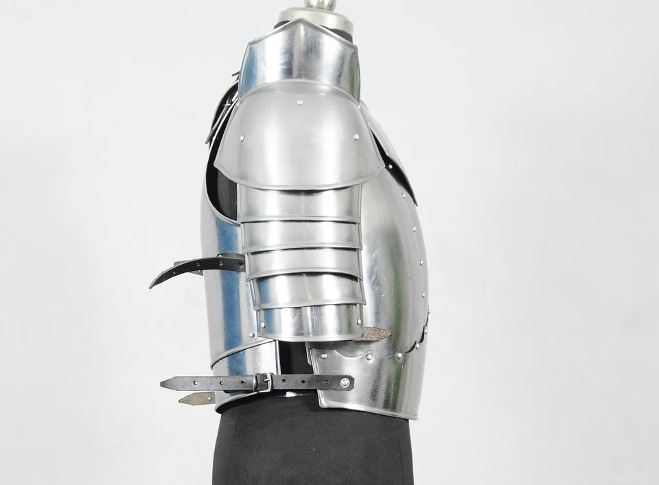 Medieval plate armor back view suitable for reenactment events and knight cosplay