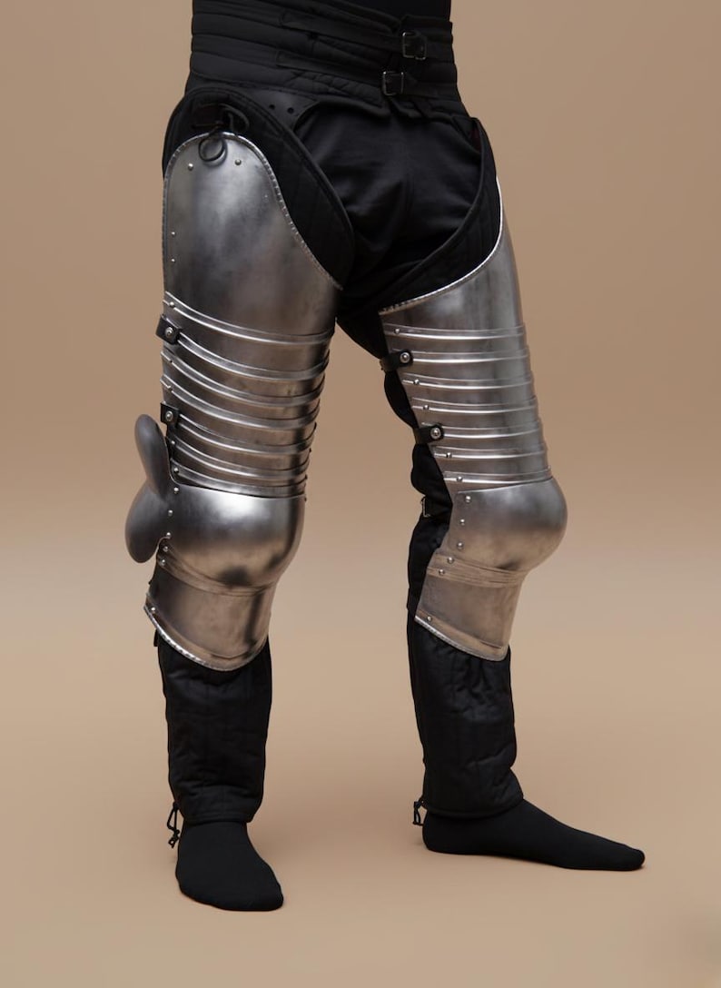 Medieval Polished Steel Knight Half Armor Pair Of Leg Armor Cosplay with polished steel finish