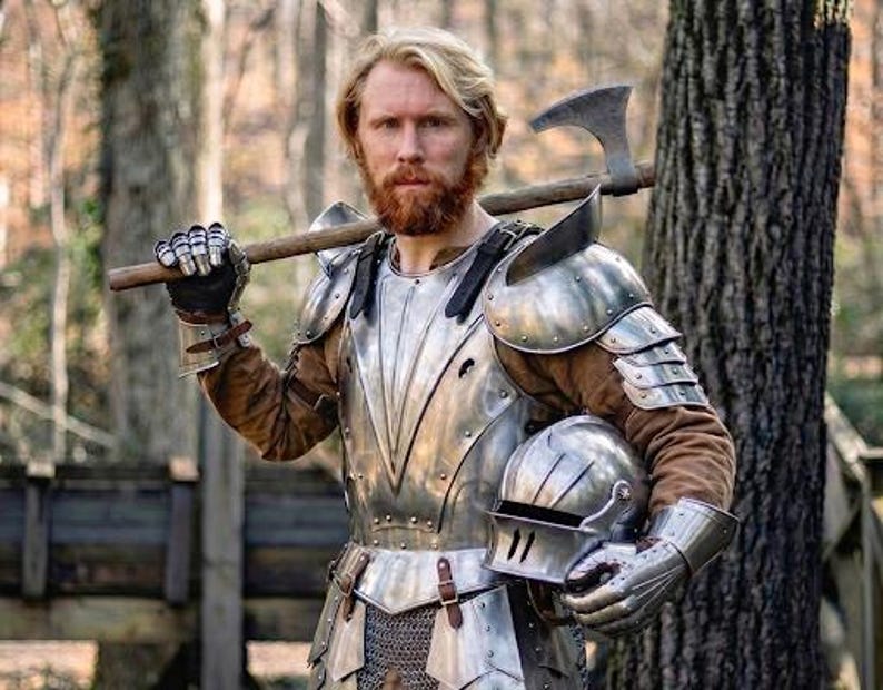 Medieval Sallet Armor cuirass and tassets, perfect for handmade steel cosplay, LARP, and event party knight costume