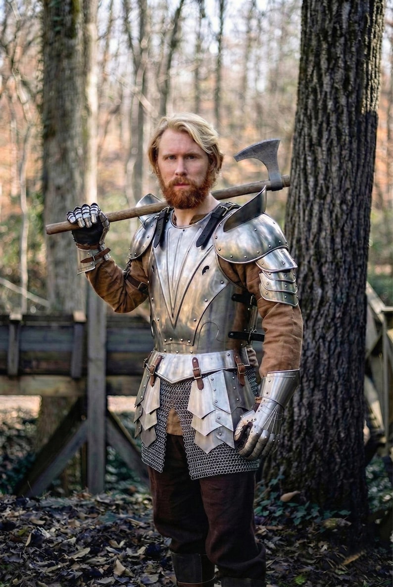 Medieval Sallet Armor with handmade steel helmet and pauldrons for cosplay, LARP, and 15th-century knight events