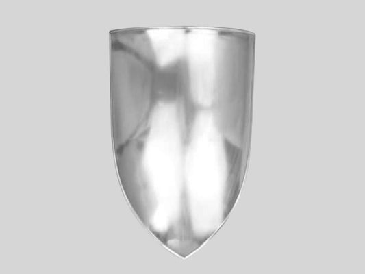 Medieval steel heater shield with center grip – perfect for Templar roleplay and cosplay.

