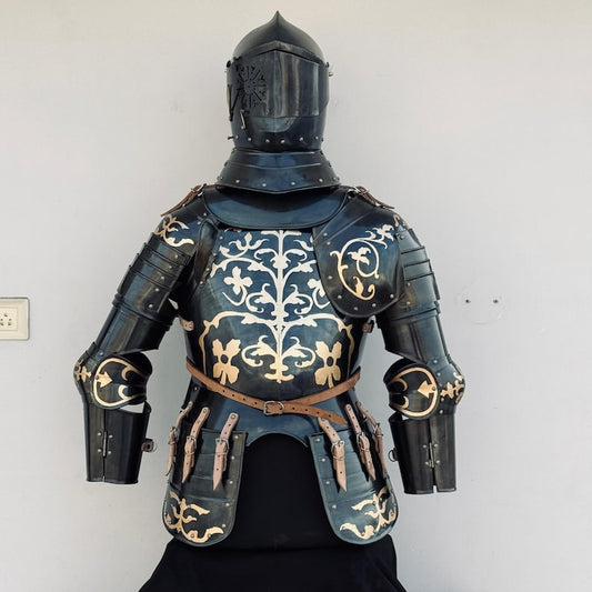 Front view of Medieval Steel Knight Full Armor Suit – Battle-Ready Costume for Cosplay & Roleplay