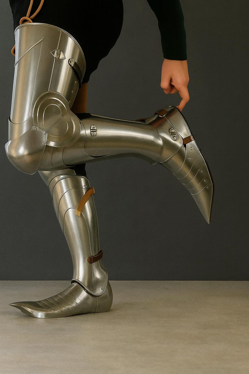 Medieval Steel Leg Armor with polished knight greaves for cosplay and LARP