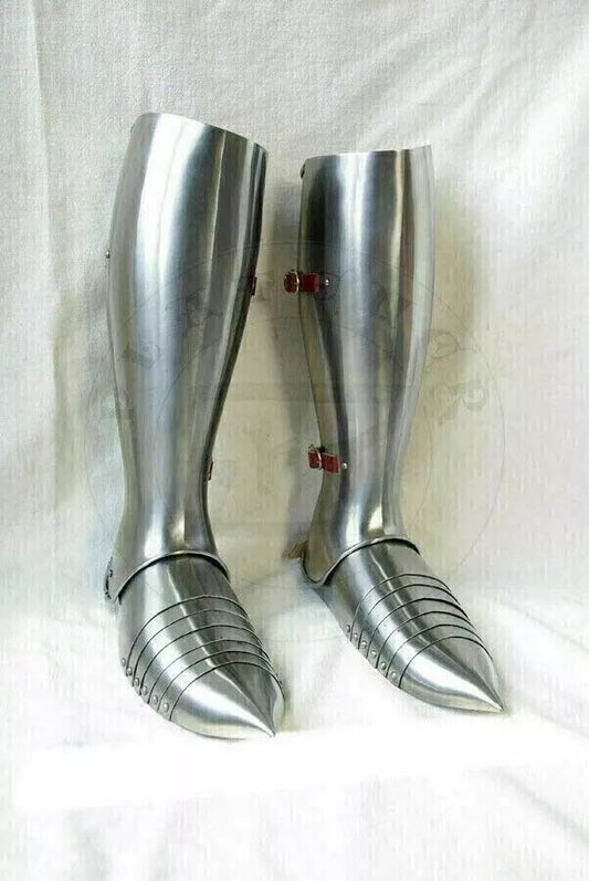 Medieval steel leg armor with greaves and sabatons for LARP and cosplay