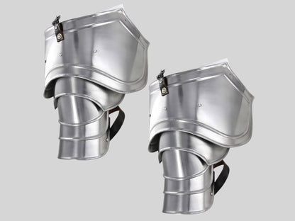 Medieval steel pauldrons set with LARP shoulder protection