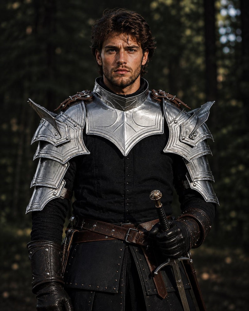 Medieval Steel Shoulder Armor Pauldrons with polished handcrafted steel finish
