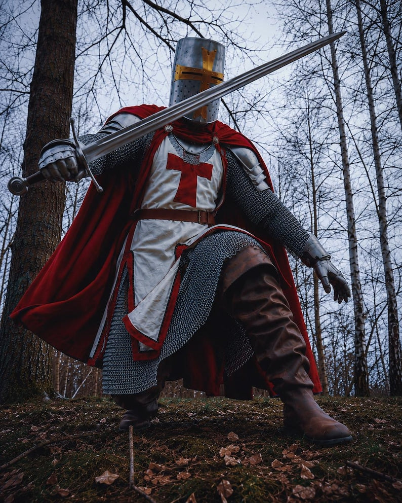 Medieval Templar armor pauldrons and gauntlets handcrafted steel knight armor costume