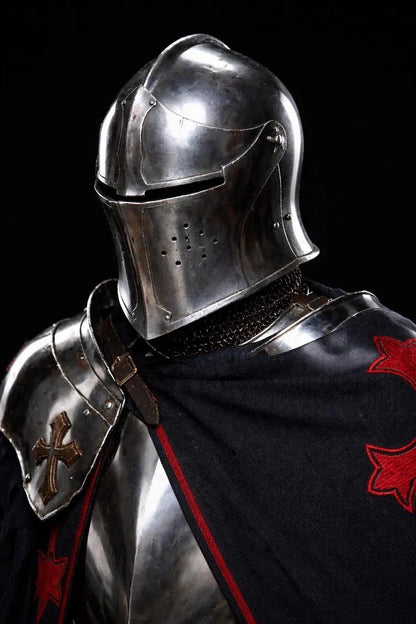 Templar steel cuirass chest and back plate detail of Full Body Barbuta Knight Armor