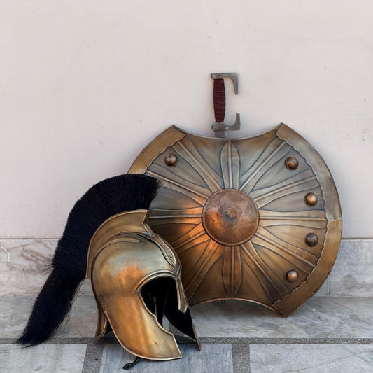 Medieval Troy Trojan Shield and Achilles Helmet knight costume set for cosplay and reenactments