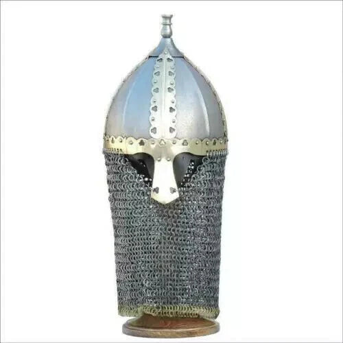 Front view of Medieval Viking Knight Helmet with Chainmail by Artisans Hub 