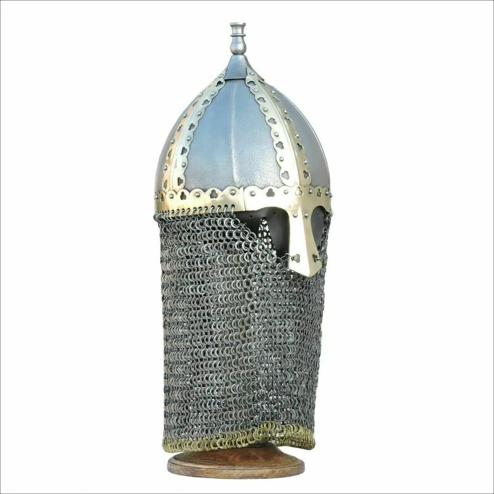 Side angle of handcrafted Viking helmet with chainmail – Artisans Hub 