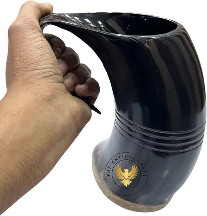 Medieval-style Viking drinking horn tankard holding 10oz of mead