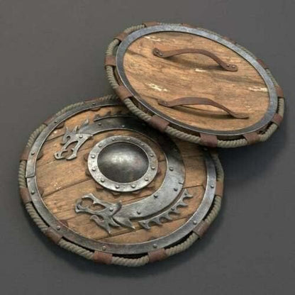Backside of the 24-inch Viking shield showing the sturdy grip handle for carrying.