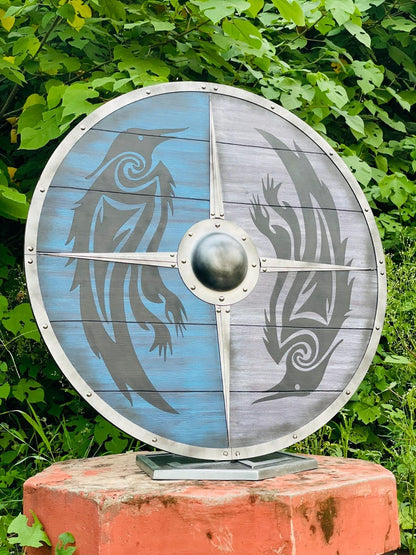 Medieval Viking Warrior Shield crafted from wood with metal accent