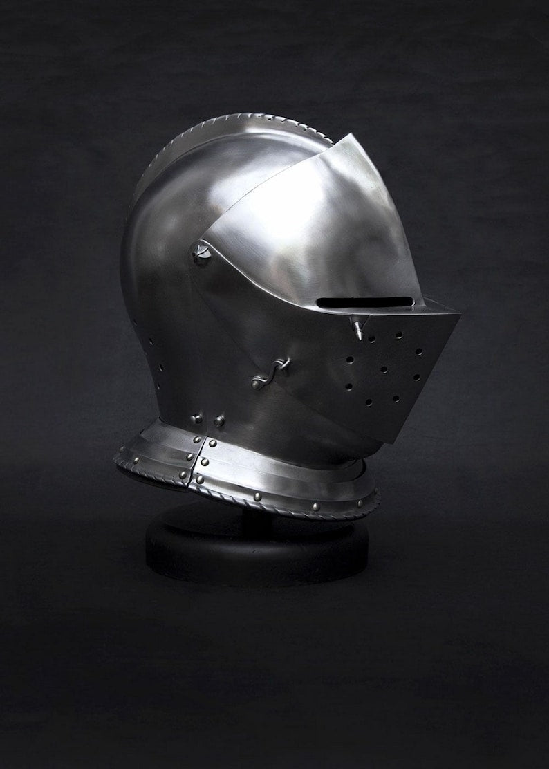 Buy medieval visored helmet steel cosplay LARP gear with ventilation visor and adjustable straps