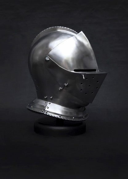 Buy medieval visored helmet steel cosplay LARP gear with ventilation visor and adjustable straps