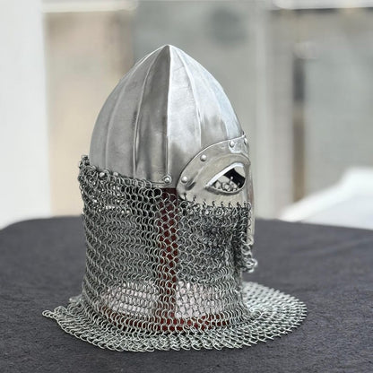 Detailed craftsmanship on medieval warrior armor Norse Viking helmet replica