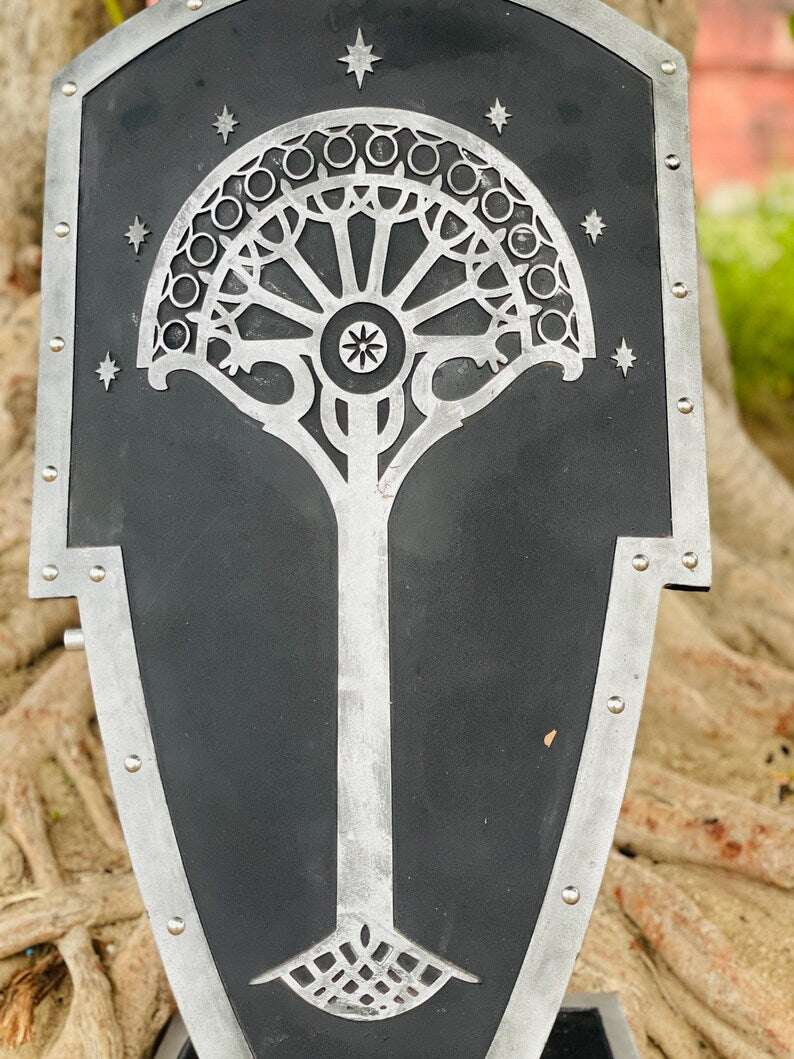 Medieval Warrior Cosplay Shield featuring leather grip and durable wooden shield construction