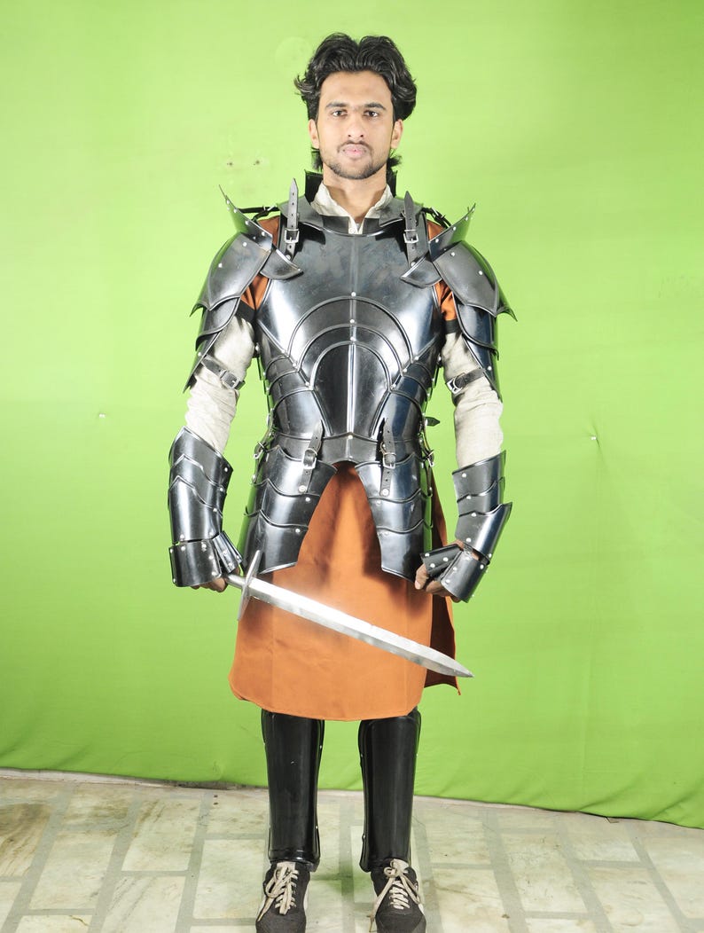 Buy men's steel cuirass knight armor set medieval full plate suit for LARP and cosplay events