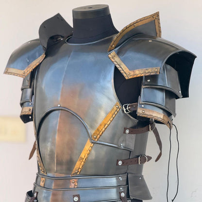Close-up of Moria Dwarf cosplay armor finish and rolled edge detailing