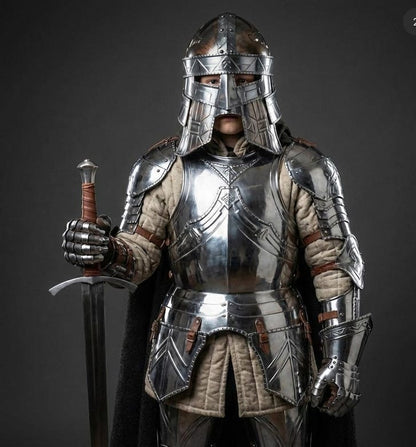 Moria Dwarf Dwarven Steel Knight Armor Suit helmet and pauldrons for full body cosplay and LARP fantasy armor
