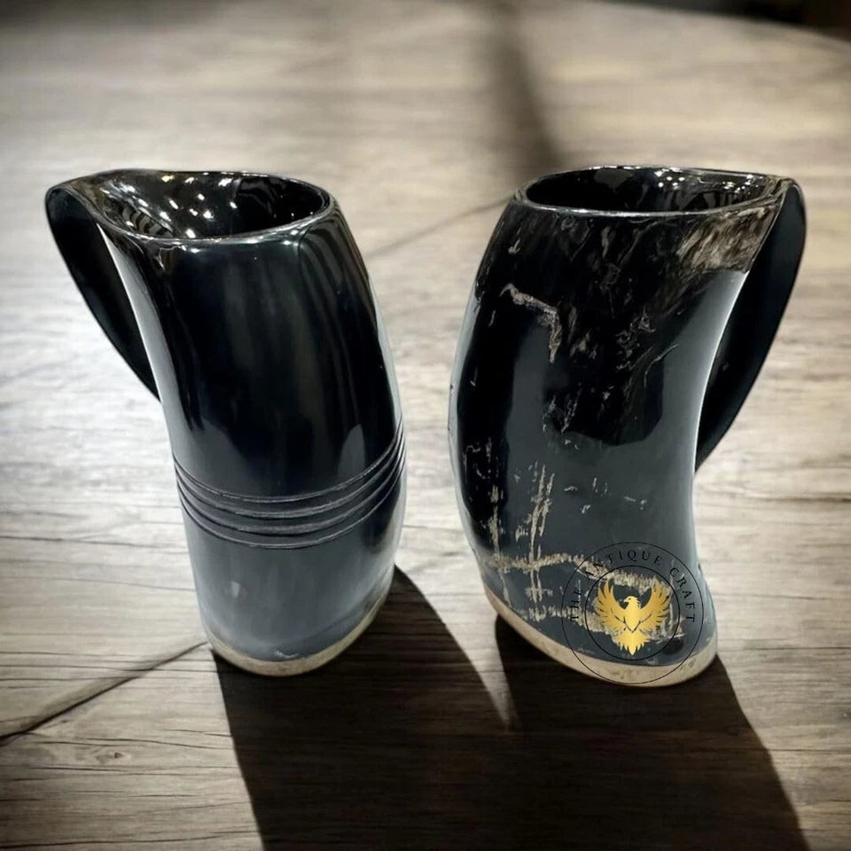 Natural ox horn Viking tankard with 10oz capacity in authentic medieval style
