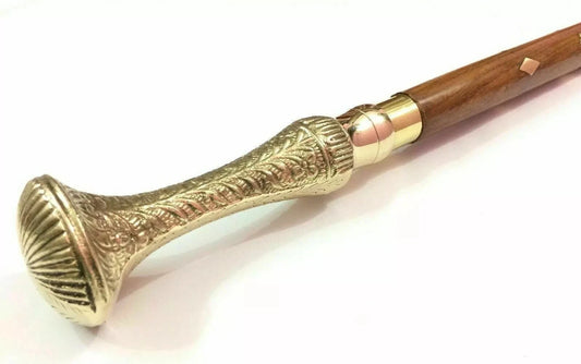 Nautical brass designer handle wooden walking stick folding cane gift