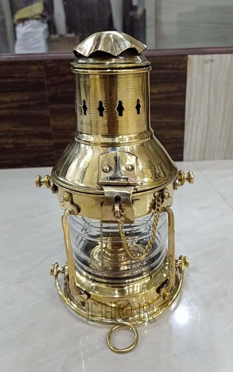 Nautical Brass Lantern Oil Lamp with Hanging Vintage Design
