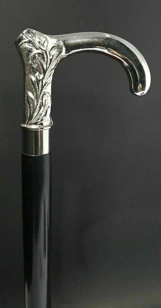 Nautical brass silver head Victorian walking stick wooden cane gift