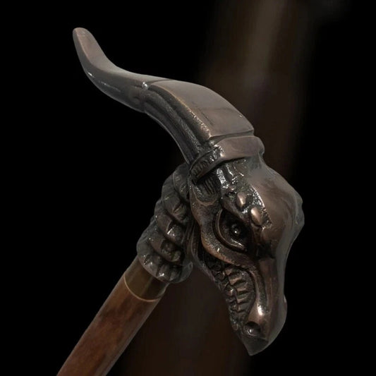 Nautical dragon handle walking stick wooden hiking cane Victorian design