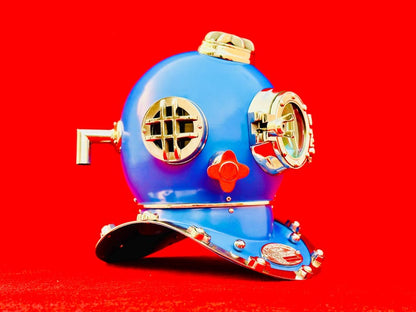 Nautical maritime decor featuring deep sea divers helmet as tabletop decorative piece