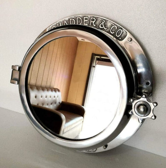 Nautical vintage porthole mirror for wall decor in antique brown finish