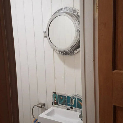 Nickel plated round ship porthole mirror with functional hinge