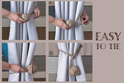 No hook needed jute curtain tiebacks for easy and damage-free use