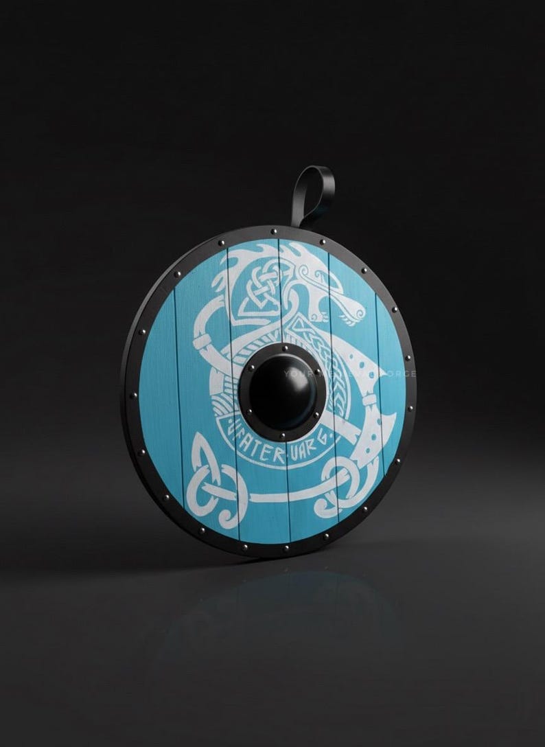 Close-up of Norse dragon design on Handmade Viking shield