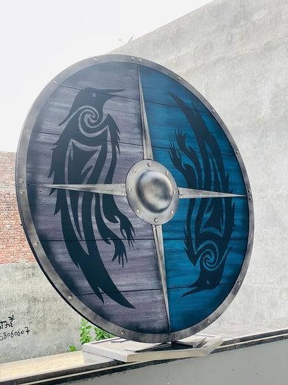 Norse Warrior Decor Raven Shield – Viking Wooden Shield with Valhalla Crow Design